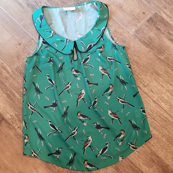 Green Bird Print Women's Top - Picture 3 of 6